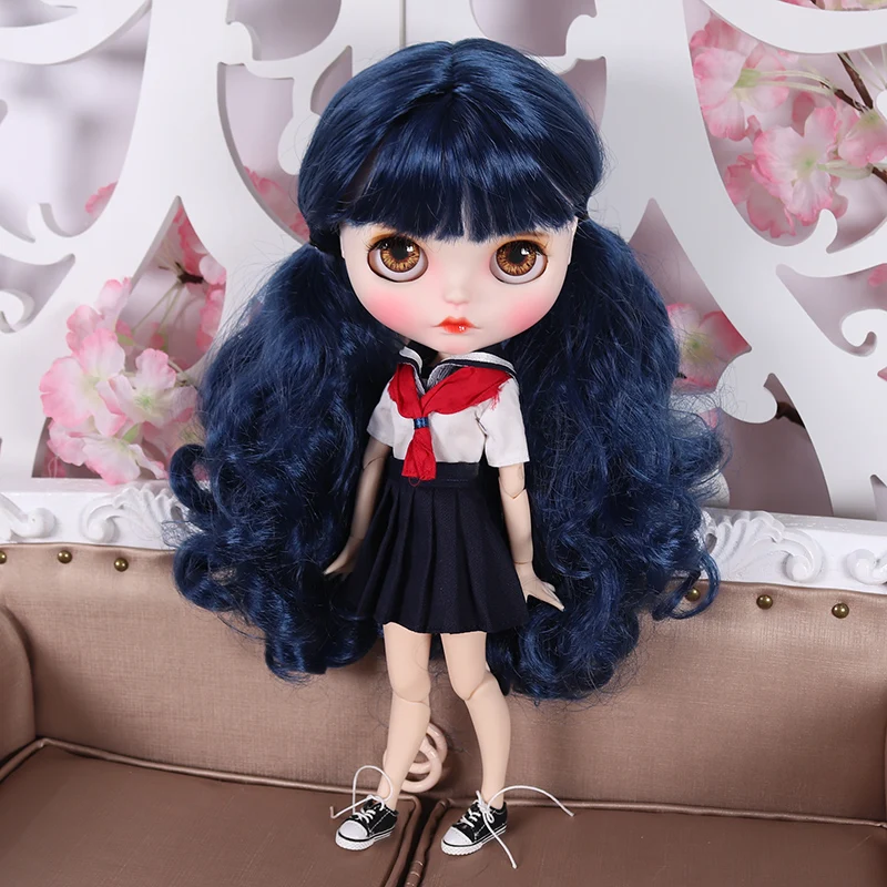 ICY Nude Blyth кукла для серии No. BL6221 синий цвет волос резные губы матовое лицо