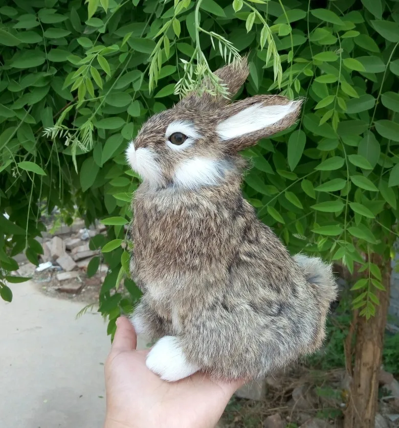 

cute simulation sitting rabbit toy resin&fur khaki rabbit doll gift about 22x16cm 1294