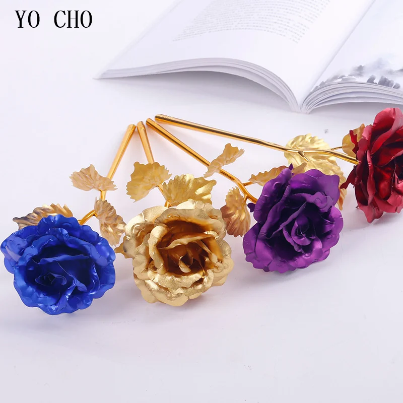 

YO CHO Artificial Flowers 24K Foil Plated Rose Wedding Decor Flowers Valentine's Day Gifts Rose Box Gold Roses Preserved Flowers