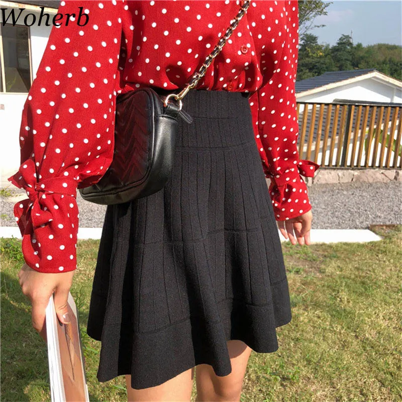Woherb 2019 Весенняя Новинка корейский стиль трикотажные женские юбки в стиле casual комплект пуловер + кожаная юбка женская плотная Мини-Юбка Saia