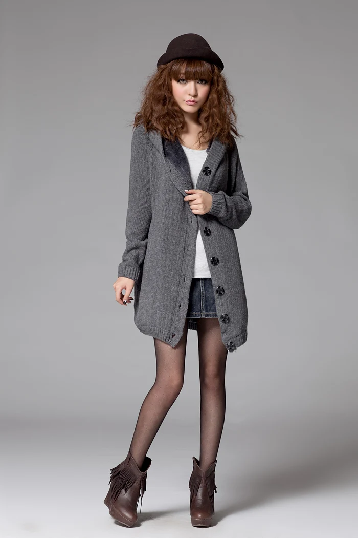 Женский свитер пальто зима размера плюс Свободный вязаный плотный кардиган с капюшоном свитер пальто женская зимняя одежда