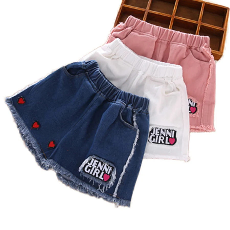 

Denim Ripped Shorts for Kid Girl Jean Pants Summer Short for Teens Children Casual Cotton Bottom Regular Letter Jean Trousers