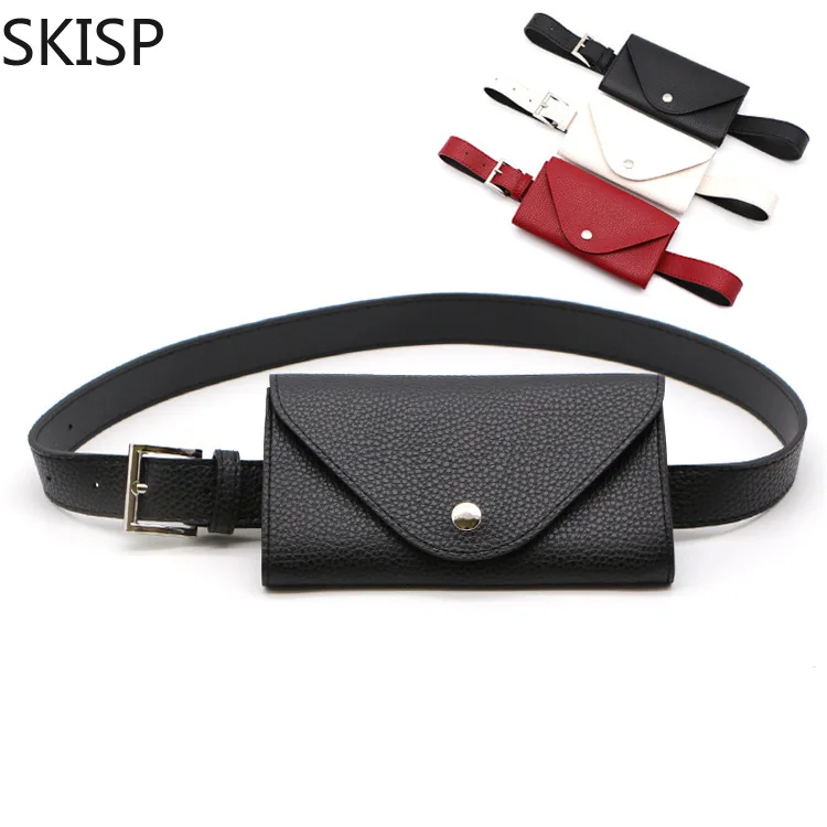 

Women Fashion Mini Waist Packs Solid Leather Belt Card Holder Ladies Casual Snap Coin Phone Purse Girls Small Wallets Black