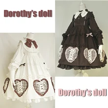 Дизайнерское платье в стиле «лолита», платье в стиле «кукла Дороти», Хлопковое платье с длинными рукавами и бантиками, нарядное платье «Долли» с сердечками, цвет бежевый и коричневый