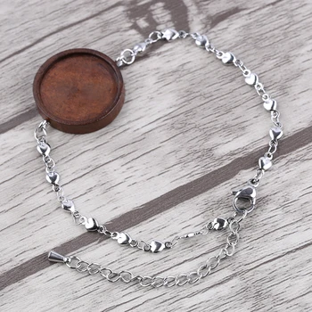

onwear 5pcs fit 20mm round glass cabochon bracelet blanks stainless steel chain bracelets accessories diy wood base settings