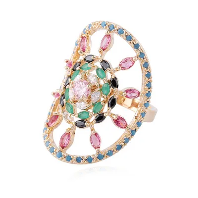 YANMEI Cublic Циркон полые кольца для женщин горный хрусталь элегантный круг кольцо Модные ювелирные изделия YMJ1825 - Цвет основного камня: Multicolor