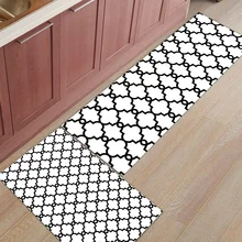 2 шт. кухонные подстилки И КОВРИКИ НАБОР современные классические марокканские геометрические проверки белый домашний декор Нескользящая зона бегун входной коврик