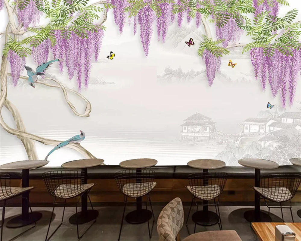 Пользовательские модные современные обои фантазия wisteria синий фон 3d домашний