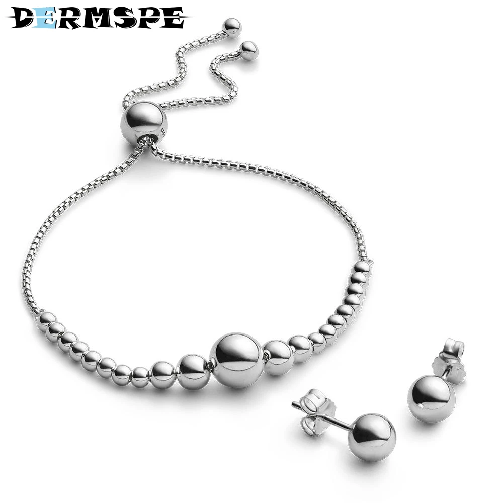

DERMSPE 2018 Autumn New Peas Round 925 Sterling Silver Bracelet 597749 Fashion Adjustable Bracelet Set B801081 597749
