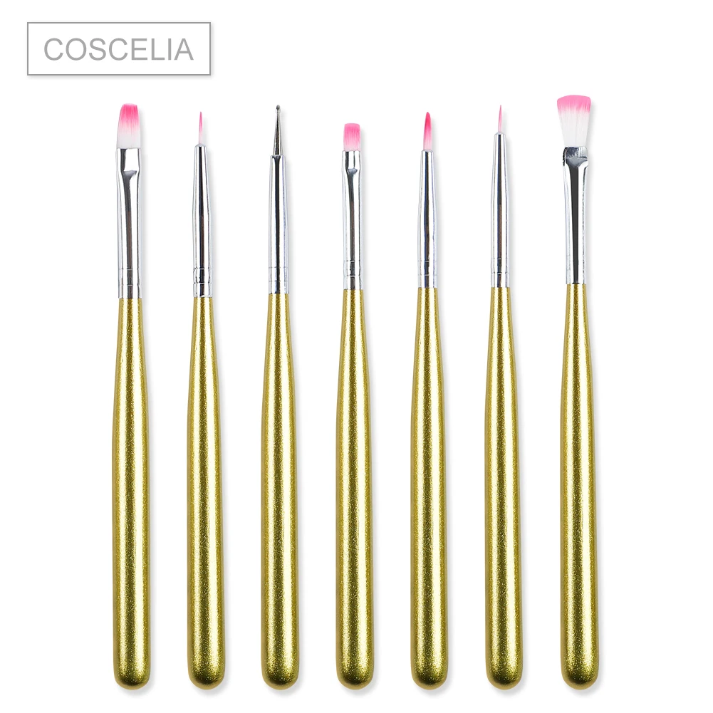 COSCELIA Nail Print Pen Acrylic Nail Kit Art Set UV Gel Brush Nail Art Brushes For Manicure Tool For Nails Tools - Color: 7pc Nail Brush 01