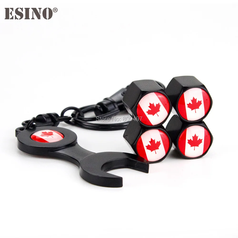 4 x Car Styling Stainless Steel Zinc Alloy Wheel Tire Valve Stem Caps Canada Flag Universal With Mini Wrench Key Chain | Автомобили и