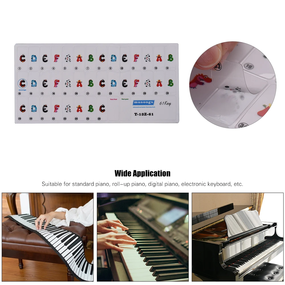 49 key Piano Keyboard Stickers Removable Cartoon Music Note Stickers  Transparent for Kids Beginners Piano Practice| | - AliExpress