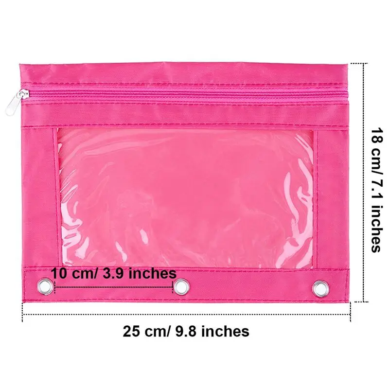 6 Pieces Ring Binder Pouch Pencil Bag with Holes 3-Ring Zipper Pouches with Clear Window(6 Colors