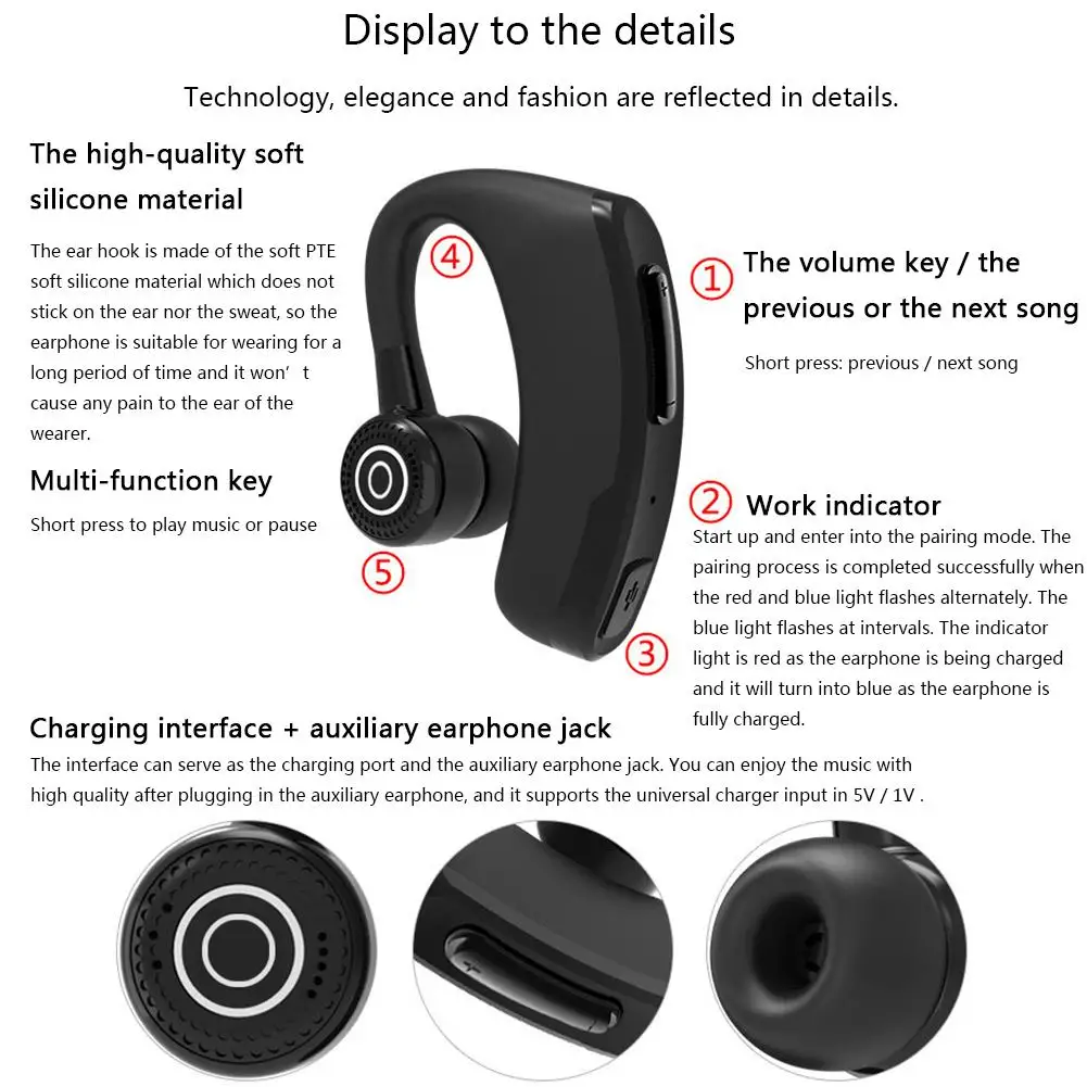 Горячая V9 обновленная версия Бизнес наушники типа ушной крючок беспроводной CSR Bluetooth гарнитура стерео со звуковым управлением