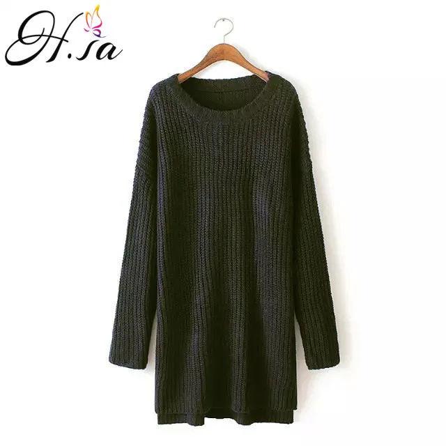 H. SA, европейский стиль, женский длинный пуловер и свитер, с длинным рукавом, однотонный, свободный, длинный, вязанный, кашемировый, Pull Femme - Цвет: LM8529 Black