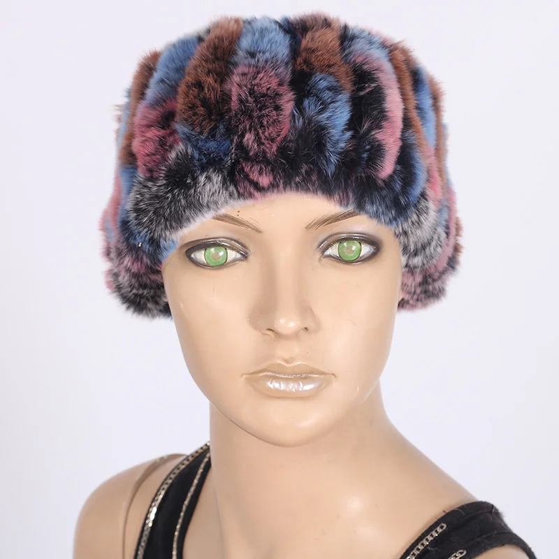 

Rabbit Knitted Warm Fur Head Scarf Collar Hood Scarves Russian Scarf Women 2018 Winter Real Rex Hat With Real Fur Hat mz022