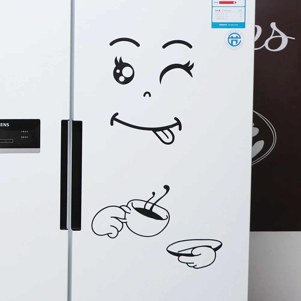 

Cute Fridge Sticker Smile Face Happy Delicious Face Kitchen Wall Refrigerator Vinyl Stickers Art Wall Decal Wallpaper Home Decor