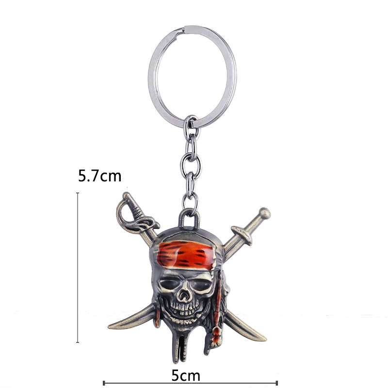 Llavero pirata del Caribe calavera Metal rojo llavero anillo colgante recuerdo hombres regalo joyería Chaveiro llaveros Porte