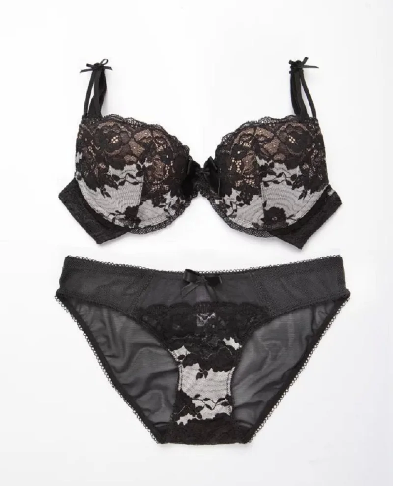 Elegant Lace Bra Set Push Up French Embroidered Women's Underwear Sets ABC Cup Bra And Panty Deep V Brassiere Lingerie Set BS304