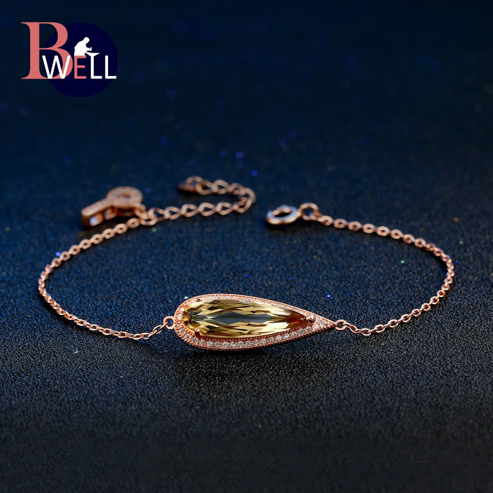 

Bwell BWHI010 Luxury Big Natural Gemstone Citrine Bracelets $ Bangle 925 Sterling Silver Fine Jewelry Rose Gold Plated For Women