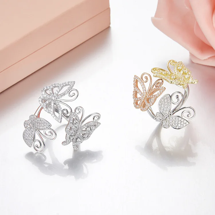 

ZOZIRI brand Famous design 925 sterling silver BowKnot Ring for women Micro cubic zirconia butterfly ring best friendship gifts