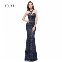 Расшитые блестками вечерние платья русалки Новое поступление сексуальные прозрачные вечерние платья голубого, фиолетового, золотого цвета