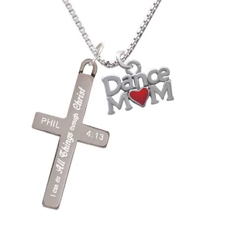 Dance Mom with Red Heart - I Can Do All Things - Cross Necklace (1)