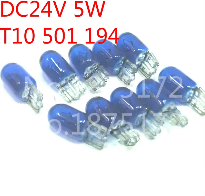 

new 10Pcs W5W T10 501 194 24V 5W Xenon HID Car Halogen Bulb Signal Interior Car light Side Marker light Blue Glass Car bulbs