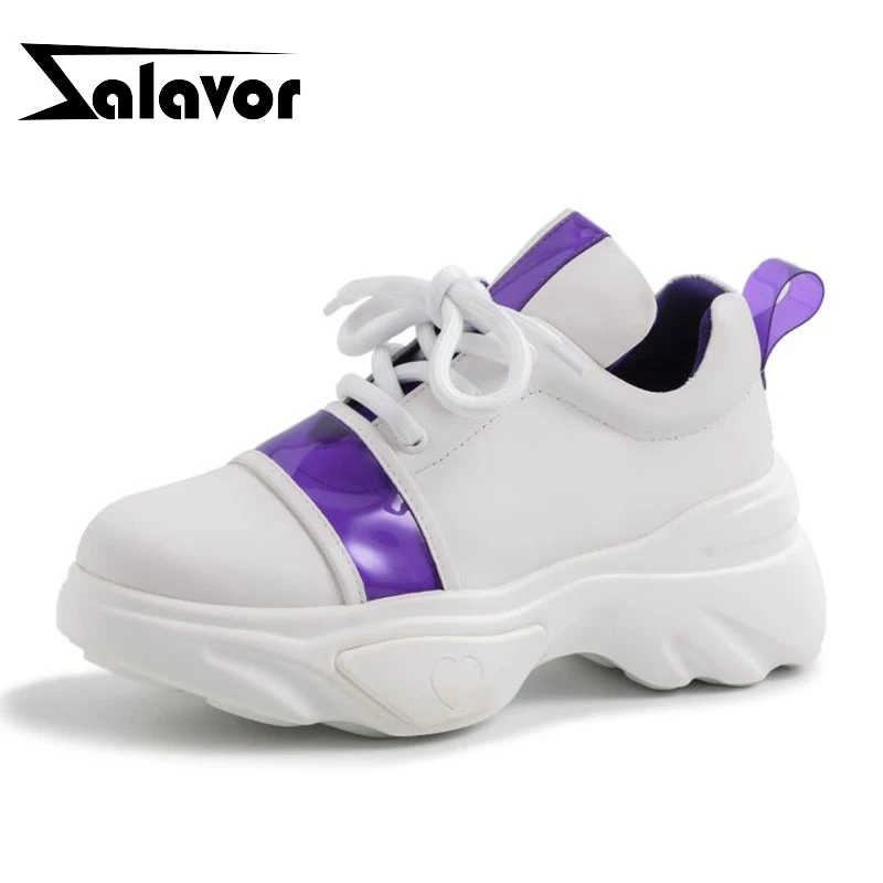 

KemeKiss Outdoor Walking Shoes Sports For Women Sneakers Real Leather Strap Wedges Sports Shoes Stripe Platform Shoes Size 35-42