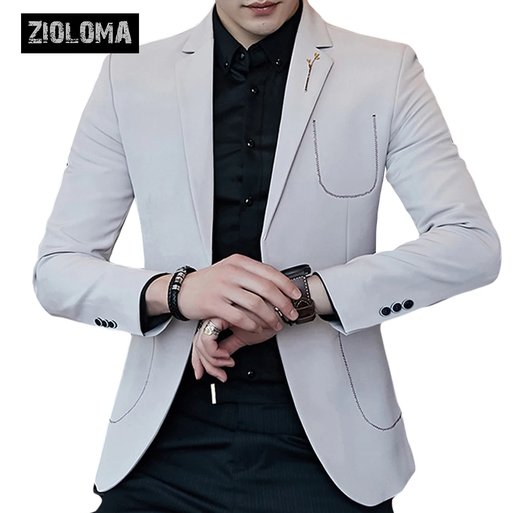ZIOLOMA Men's Fashion Slim Suits men's Bussiness One Button Casual Blazer Jacket 2019 Brand Male Dress Blazers