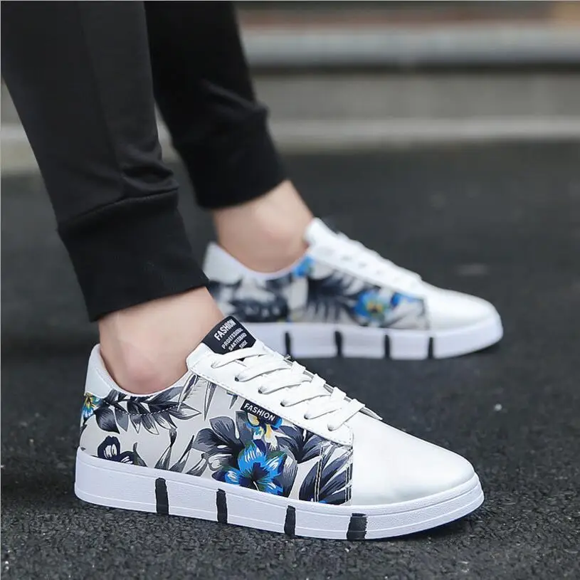 2018 Fashion Brand Men Casual Shoes Lace Up Men Flats Shoes Male Gay Comfortable Printed Shoes Hombres Zapatos