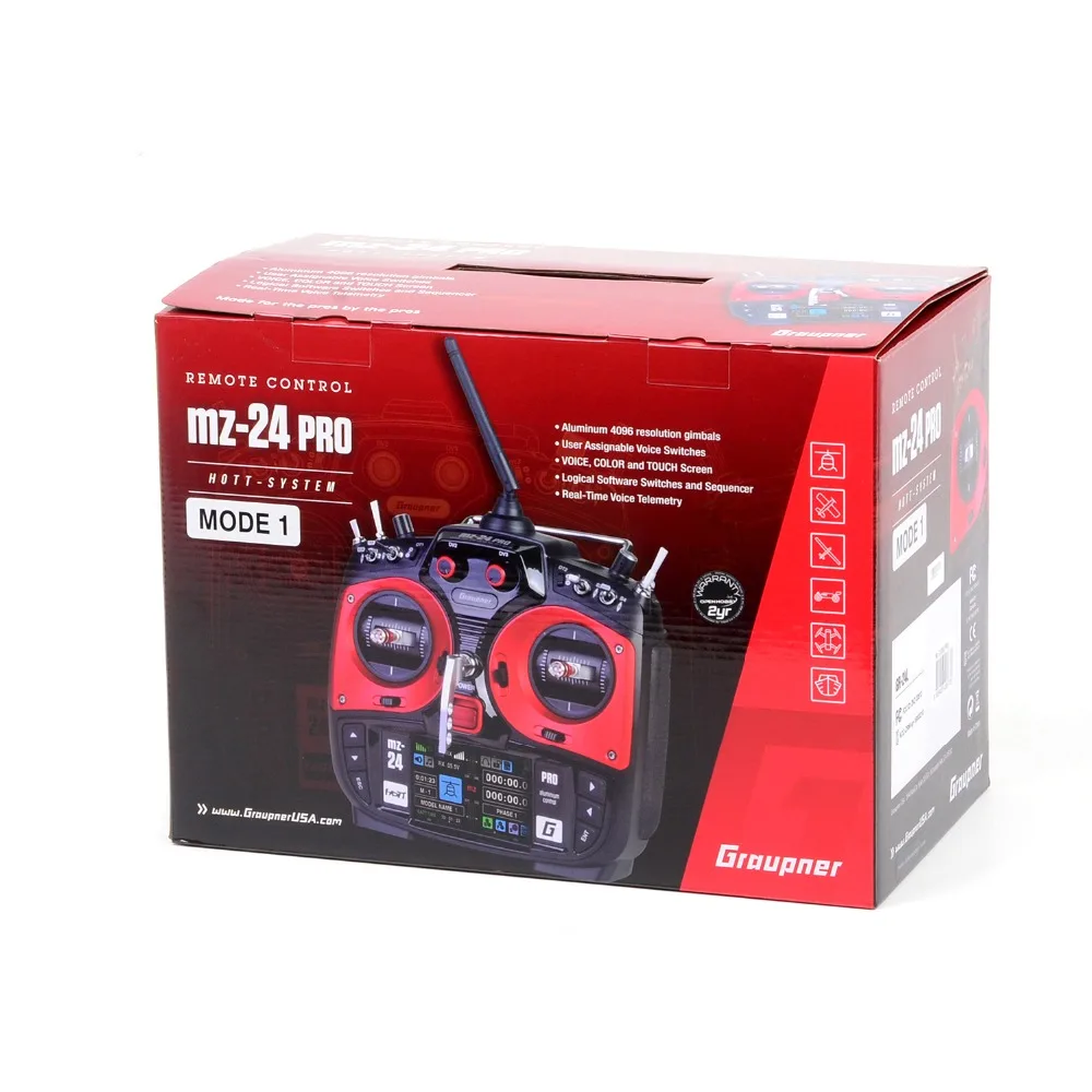 Graupner mz 24 PRO 12 канальный 2.4G.HZ HoTT цвет TFT радио системы режим 1/2 (красный) с GR 24L