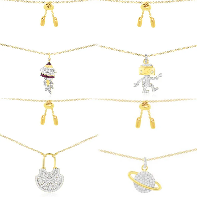 

Fashion Charm 100% Sterling Silver Original 1:1 High Quality Rocket Space Earth Planet Robot Necklace Women Jewelry Free Mail