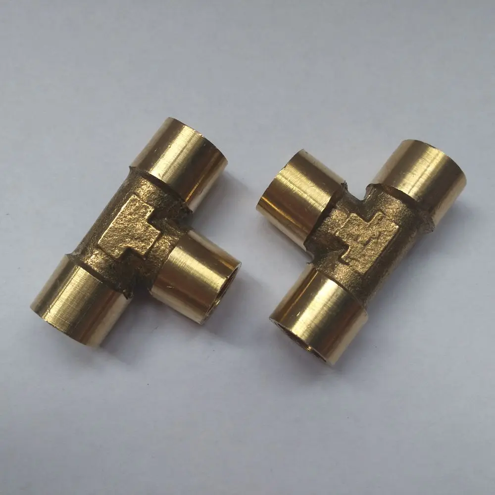 Tee Type 3 Way Brass Pipe Fitting Connector 1 8 to 1 8 to 1 8