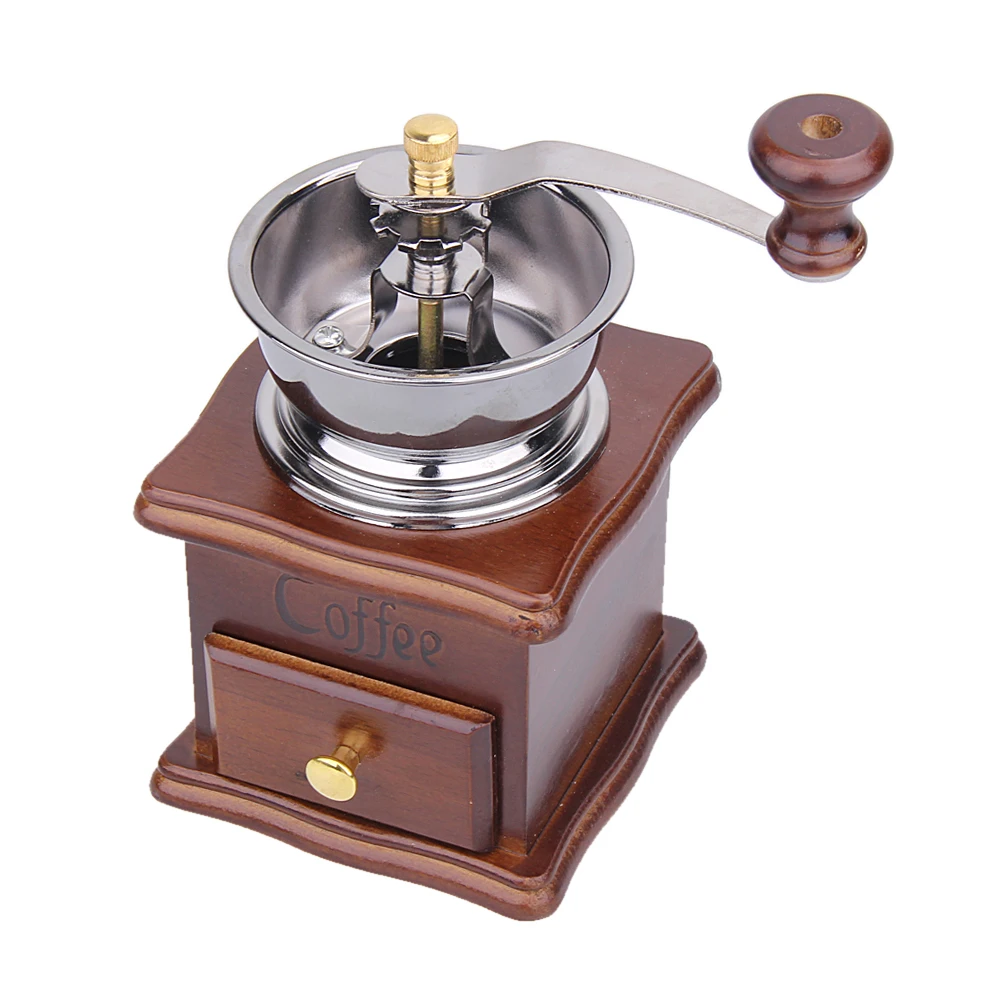 Manual Coffee Grinder Retro Wood Design Mill Maker Coffee Bean Hand Conical Burr Grinders