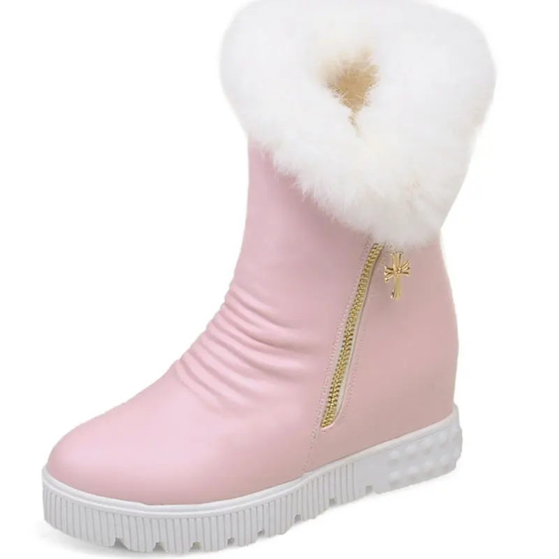 

Metal zipper decoration Shoes mouth short plush decoration  winter newest Round Toe The increased Half Boots size 34-43 T2006