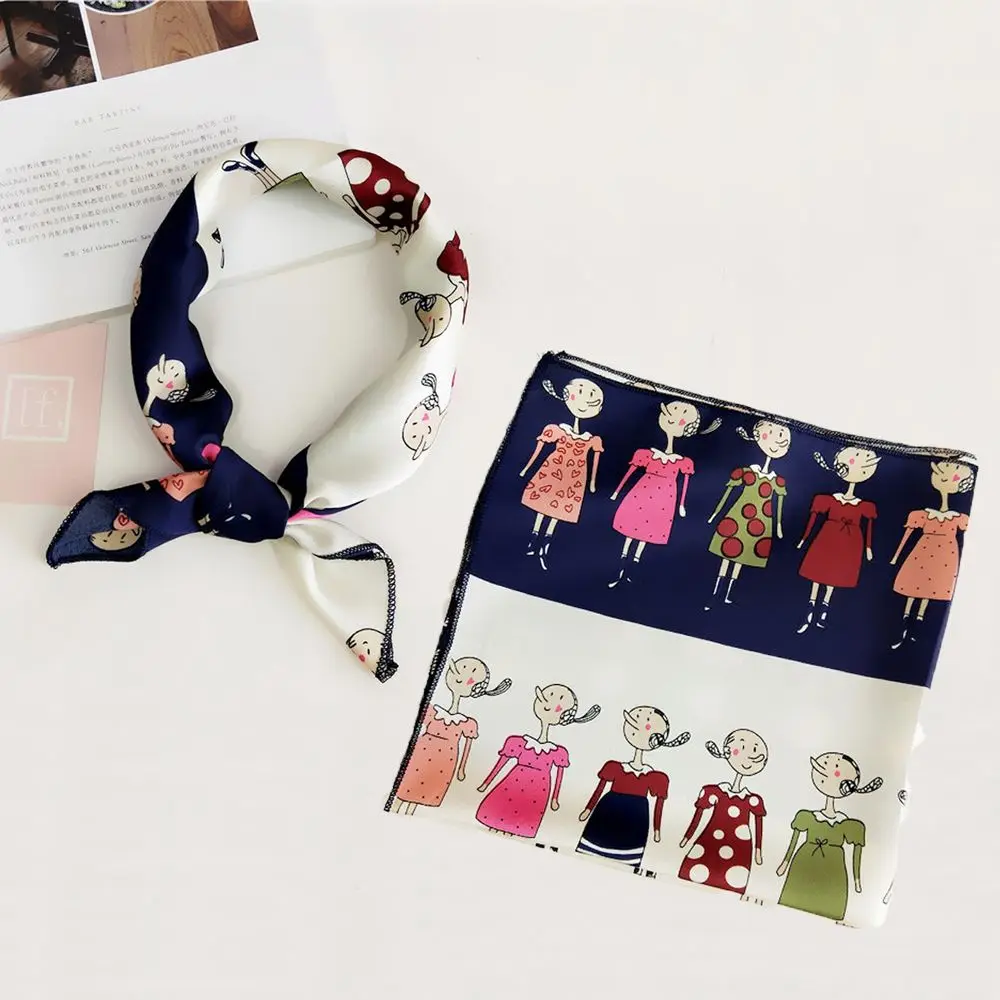 Women Head Skinny Retro Hair Tie Neckerchief Waiter Flight Satin Business Retro Head Band Stripe Small Square Silk Scarf Scarves