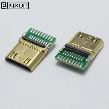 

2pcs DIY Mini HDMI Type C Welding Type Male Jack Plug 19 Pin PCB Connector 19+1 Gold-plated Plugs
