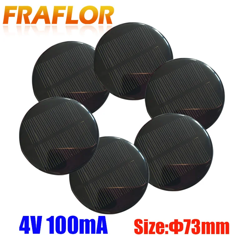 

Monocrystalline Solar Cell PET Round Solar Panel 4V Battery Charger Light Diameter 73MM 0.4W DIY for Phone Light Toys Charger