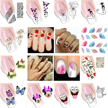 

16 Sheets Feather Flower Bows Etc Water Transfer Sticker Nail Art Decals Nails Wraps Temporary Tattoos Watermark Nail Tools
