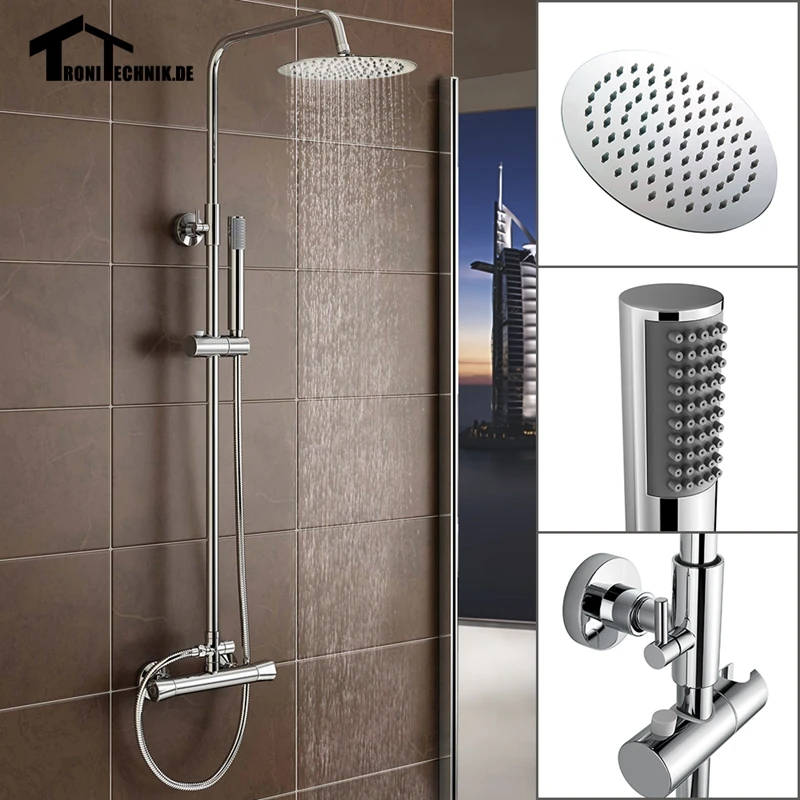 Twin Head Round Bathroom Shower Set Thermostanic Shower Mixer Complete