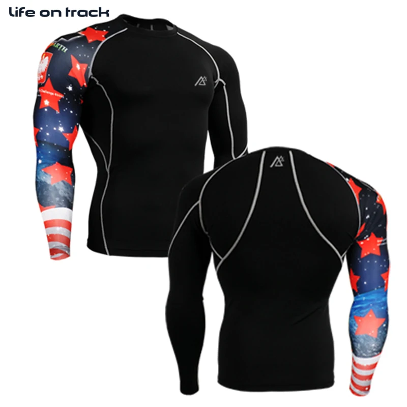 Мужская спортивная одежда для бега с принтом «Life on Track», компрессионная рубашка для фитнеса, с длинными рукавами, не скатывается, дышащая