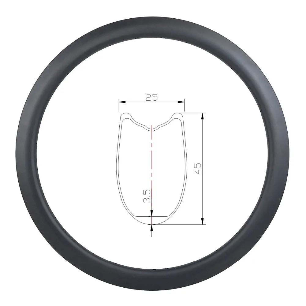 

700c 45mm tubular road disc carbon rim U shape 25mm wide 20 24 28 32 36 Holes UD 3K 12K matte glossy disk brake NO braking track