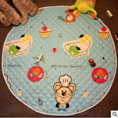 Модный Детский круглый коврик 1,1 м/4,33 дюймов, детский игровой коврик, органайзер для игрушек, сумка для хранения с завязками, Детский напольный игровой коврик с мультяшными животными - Цвет: Синий