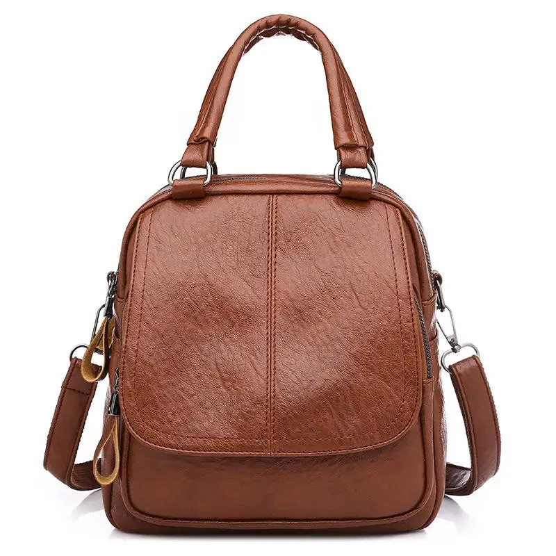 Маленький женский рюкзак, школьные сумки с мягкой ручкой на молнии, Mochila Feminina Bolsa, женский рюкзак - Цвет: Brown