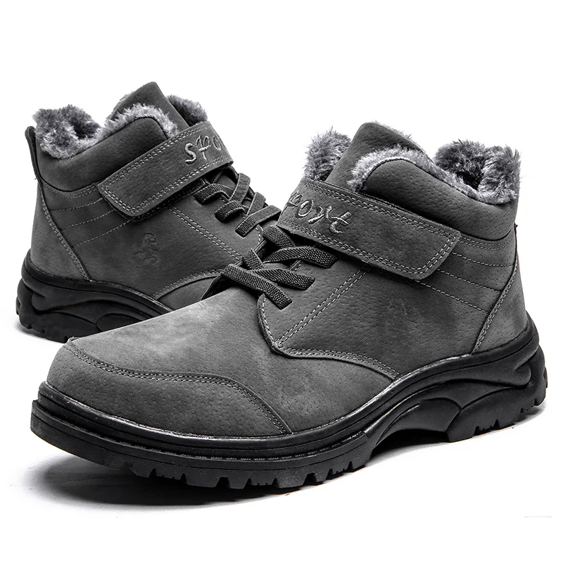 Брендовые зимние Мужские зимние сапоги высокое качество плюшевые сапоги до лодыжки Мужские ботинки обувь Обувь на теплом меху на шнуровке мужские слипоны Водонепроницаемый рабочие ботинки