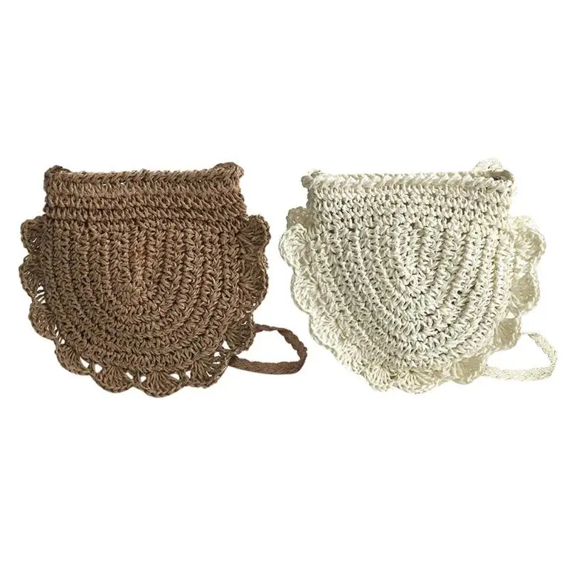 

Vintage Women Bag Handmade Half Moon Crochet Braid Bags Mini Knitted Crossbody Bag Beach Bohemian Woman Hollow Out Shoulder Bag
