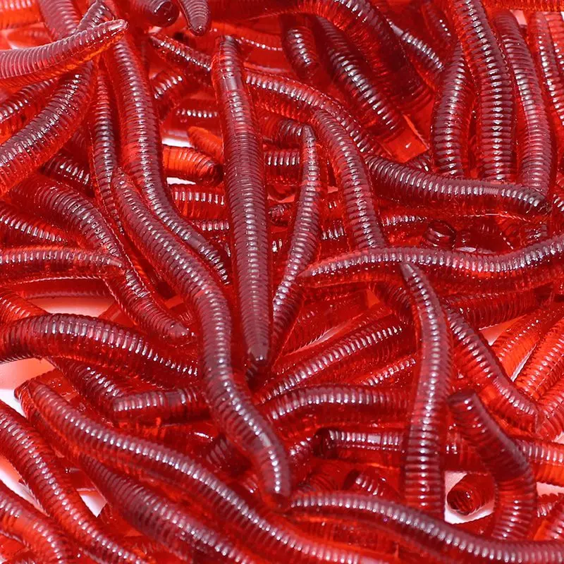 

50pcs/lot 35mm 0.24g Soft Lure Fishing Bait Simulation Earthworm red Worms Artificial Bait Lifelike Fishy Smell Lures QA1070