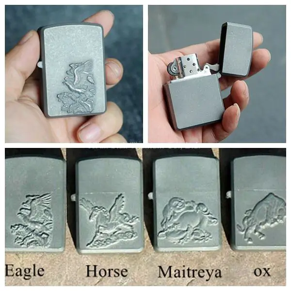 

Titanium TC4 Oil Lighter Case Shell Sleeve Made of 2mm Material Strong Hinge with Emboosed Eagle Horse Maitreya Ox for Option