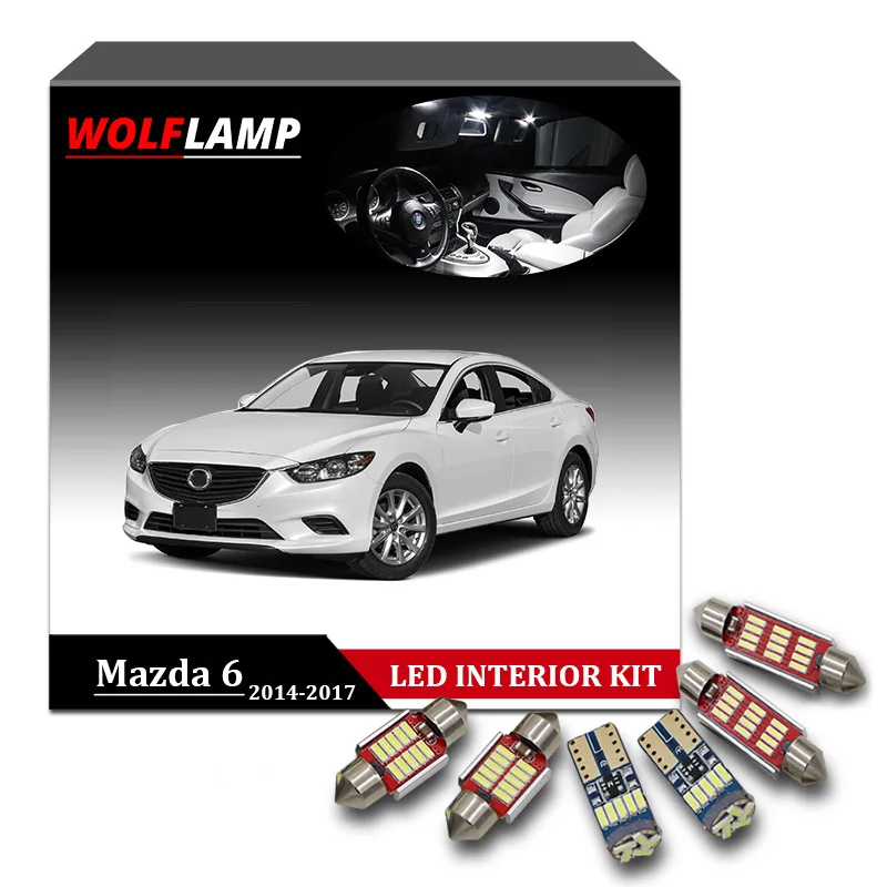 

Wolflamp 13Pcs White Ice Blue Canbus LED Interior Car Lights For 2014-2017 Mazda 6 Map Trunk Light Dome Lamp License Plate Bulb